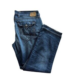 True Religion Jeans Mens 48x34 Blue Ricky Straight Flap Pocket Denim Dark Wash